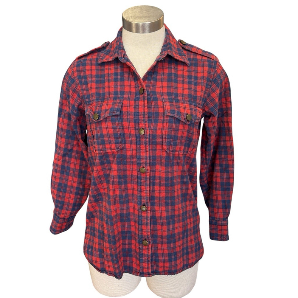 Current Elliott Shirt The Perfect Button Up Freight Plaid Red Sz. S 1